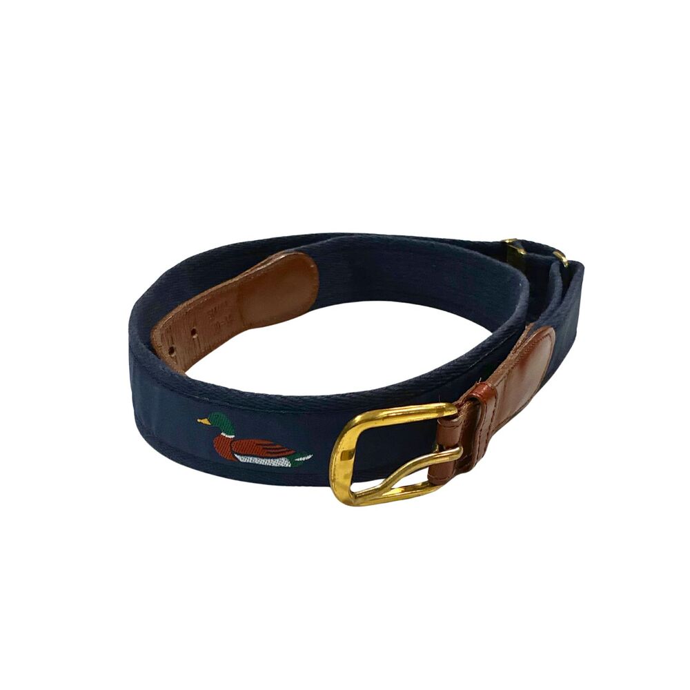 Vintage Navy Mallard Duck Canvas Belt Leather Brass